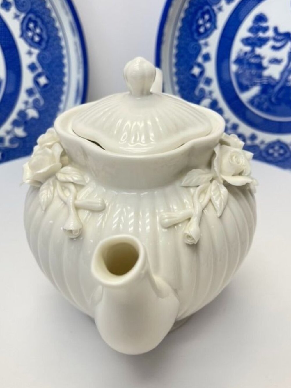 Godinger White Ceramic Floral Teapot Cottage Chic Decor - Picture 7 of 10
